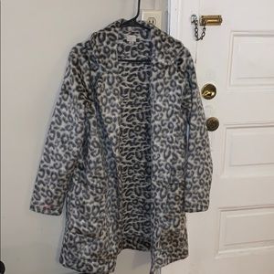 Snow leopard print faux fur jacket
